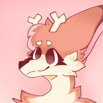 A digital headshot illustration of a deer-fox hybrid fursona.
